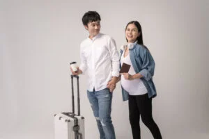 Newcomers arriving with luggage for settlement and integration support